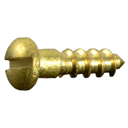 Midwest Fastener Wood Screw, #3, 3/8 in, Plain Brass Round Head Slotted Drive, 25 PK 34637